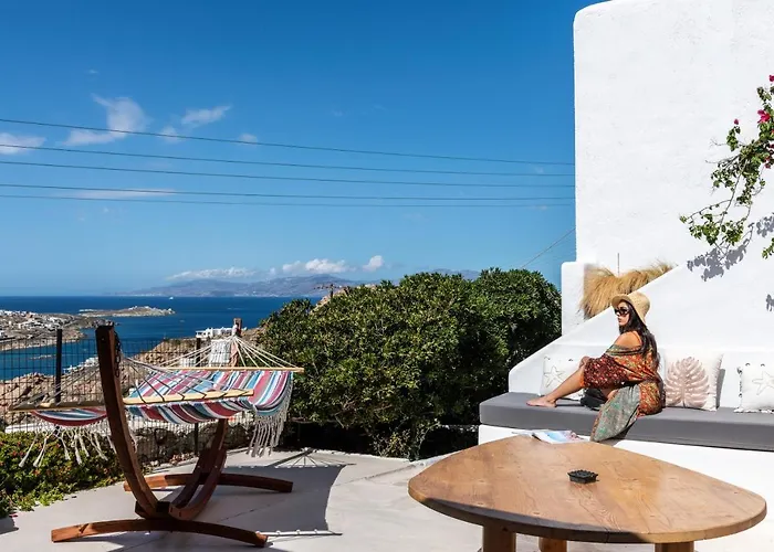 Pet friendly Yalos Mykonos 4 Bedroom Luxury House 5 Minute From Ornos Beach W Sea & Sunset View Mykonos Town